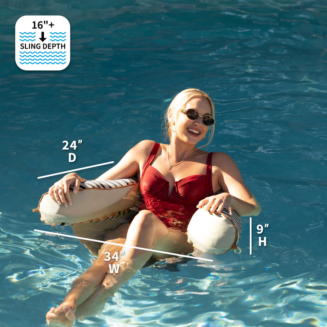 Dimensions for Lux Bali Sling Pool Float #color_navy-and-ivory-stripe