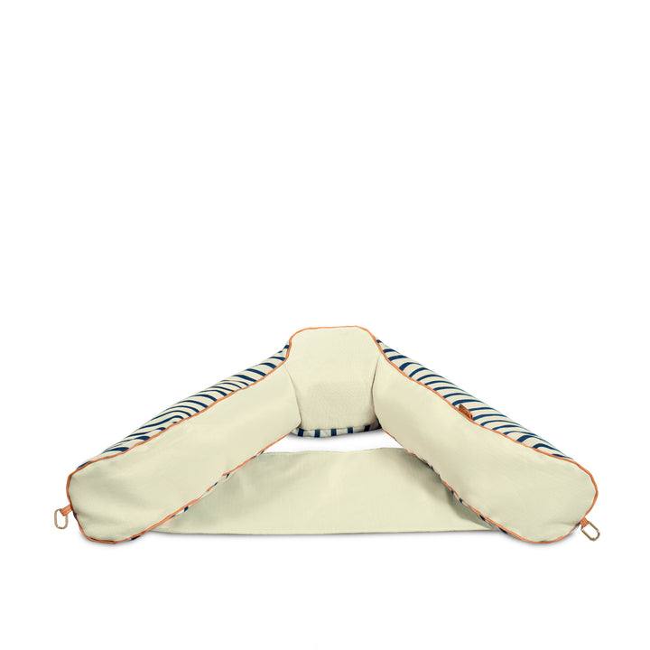 Front View Lux Bali Sling Pool Float #color_navy-and-ivory-stripe