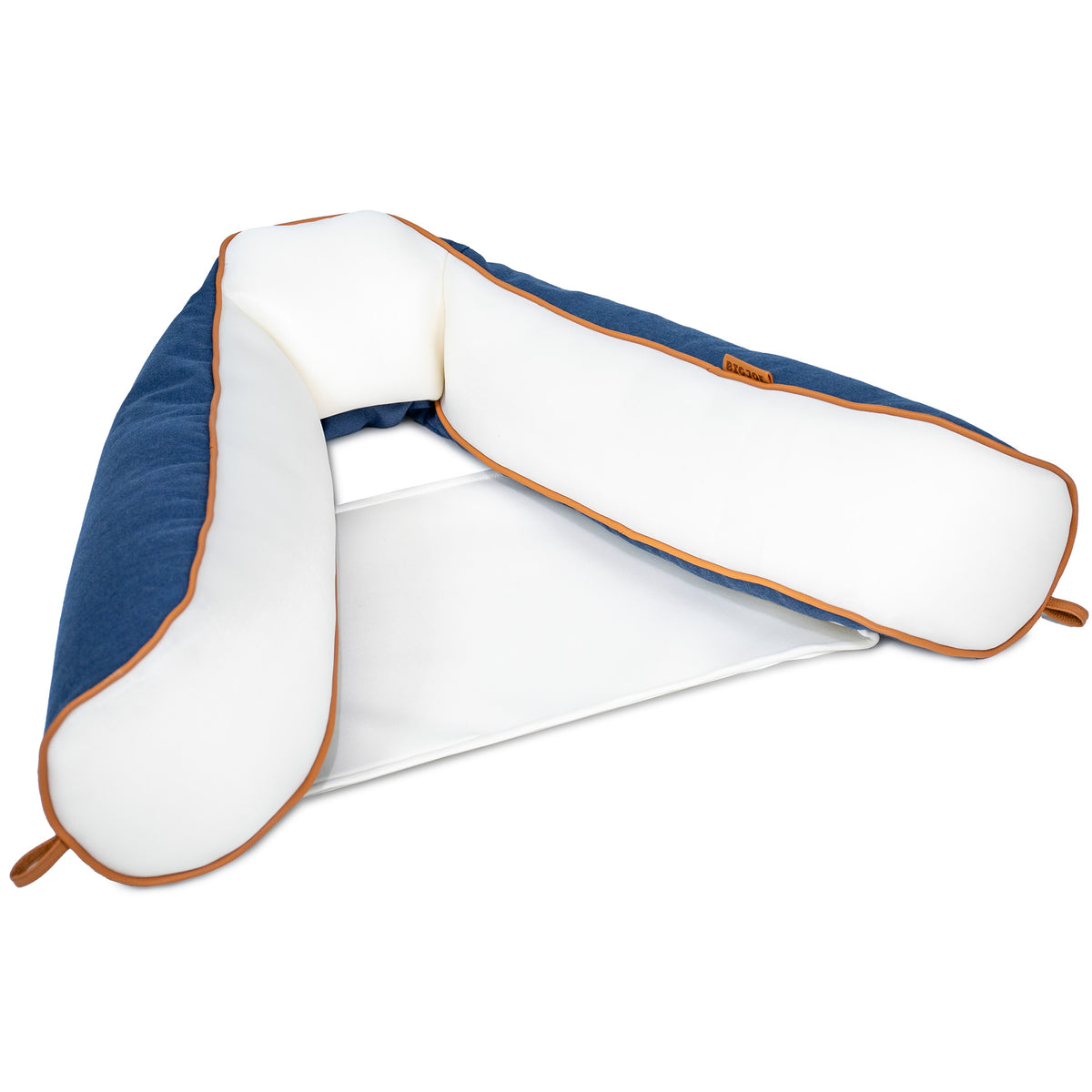 Blue and beige pool float on a white background