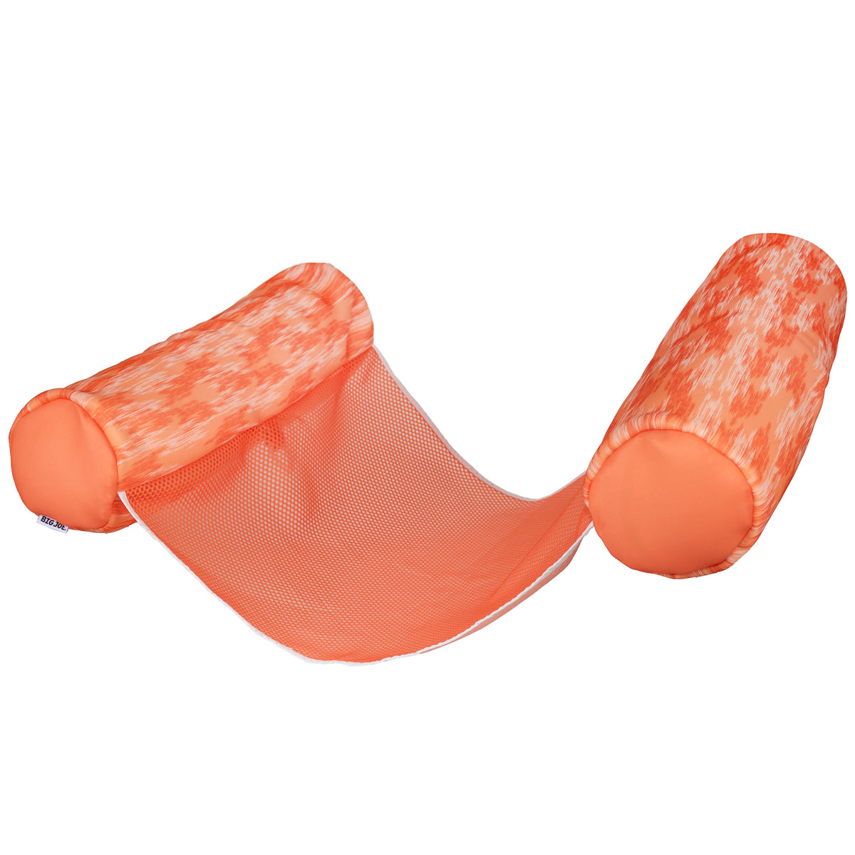 Orange mesh seat cover with cylindrical ends on a white