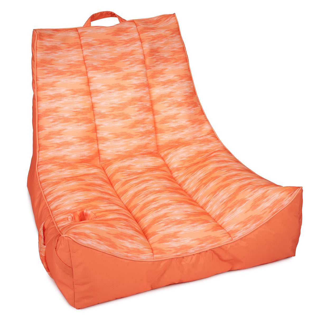 Orange bean bag chair with a textured pattern on a white background