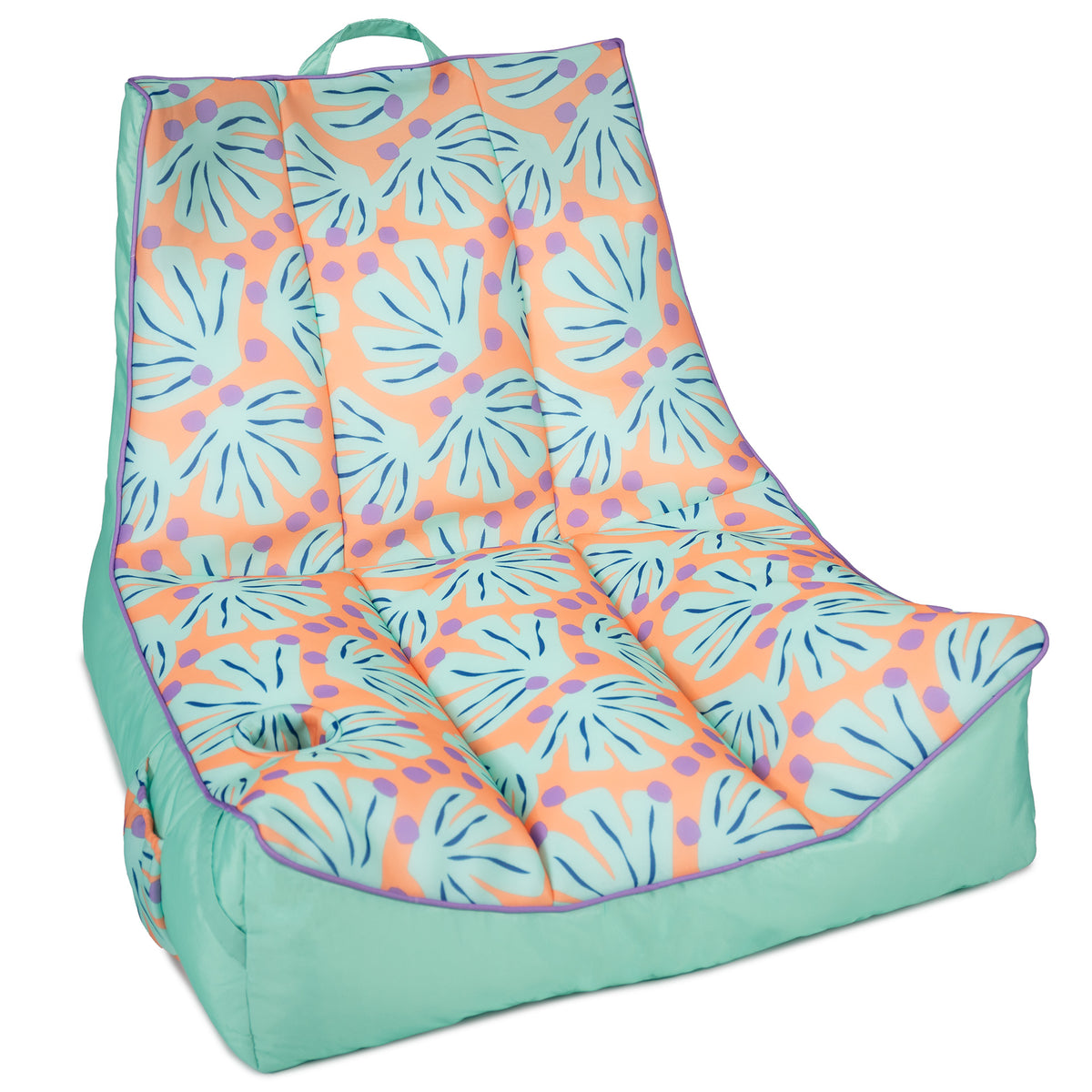 Colorful leaf-patterned chair pad on a white background