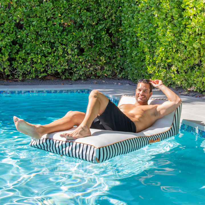 Lux Inflatable Chaise Pool Lounger  #color_black-and-white-cape-stripe