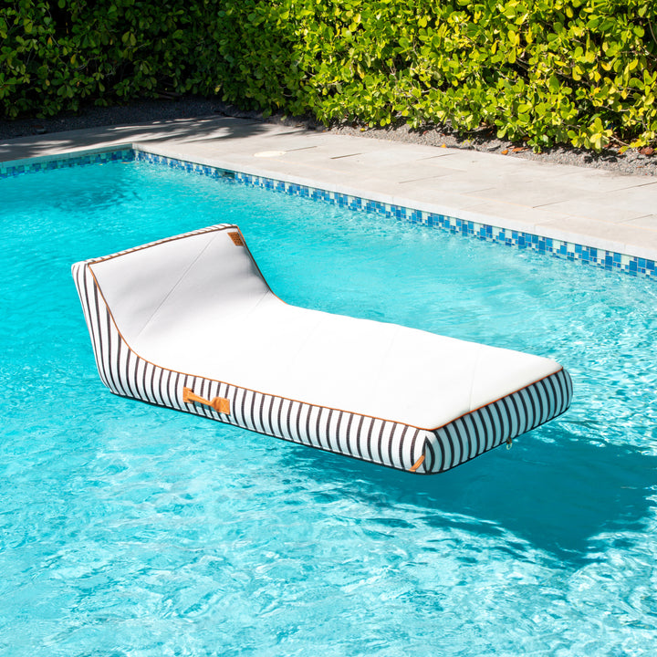 Lux Inflatable chaise fabric lined pool float #color_black-and-white-cape-stripe