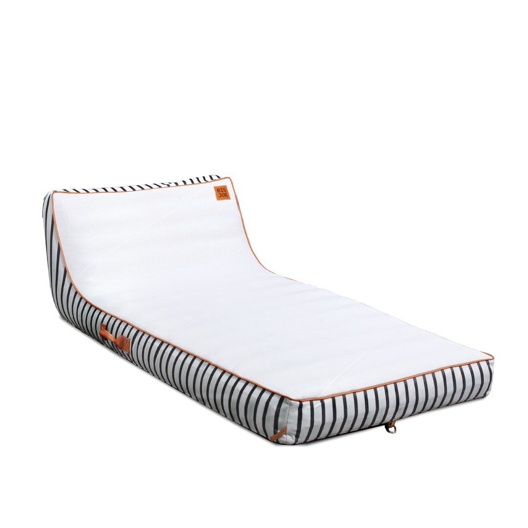 Lux Inflatable chaise fabric lined pool float front #color_black-and-white-cape-stripe