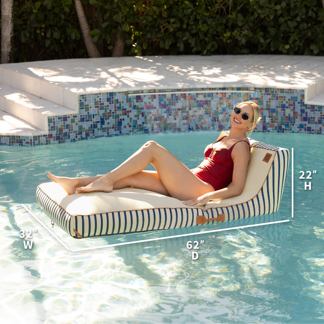 Lux Inflatable chaise fabric lined pool float dimensions #color_navy-and-ivory-stripe