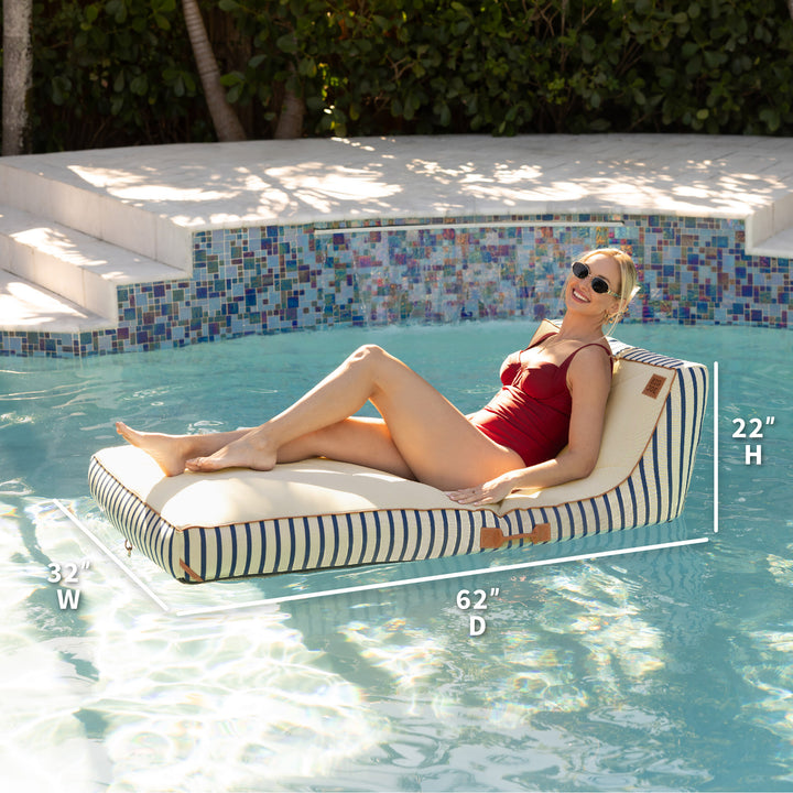 Lux Inflatable chaise fabric lined pool float dimensions #color_navy-and-ivory-stripe