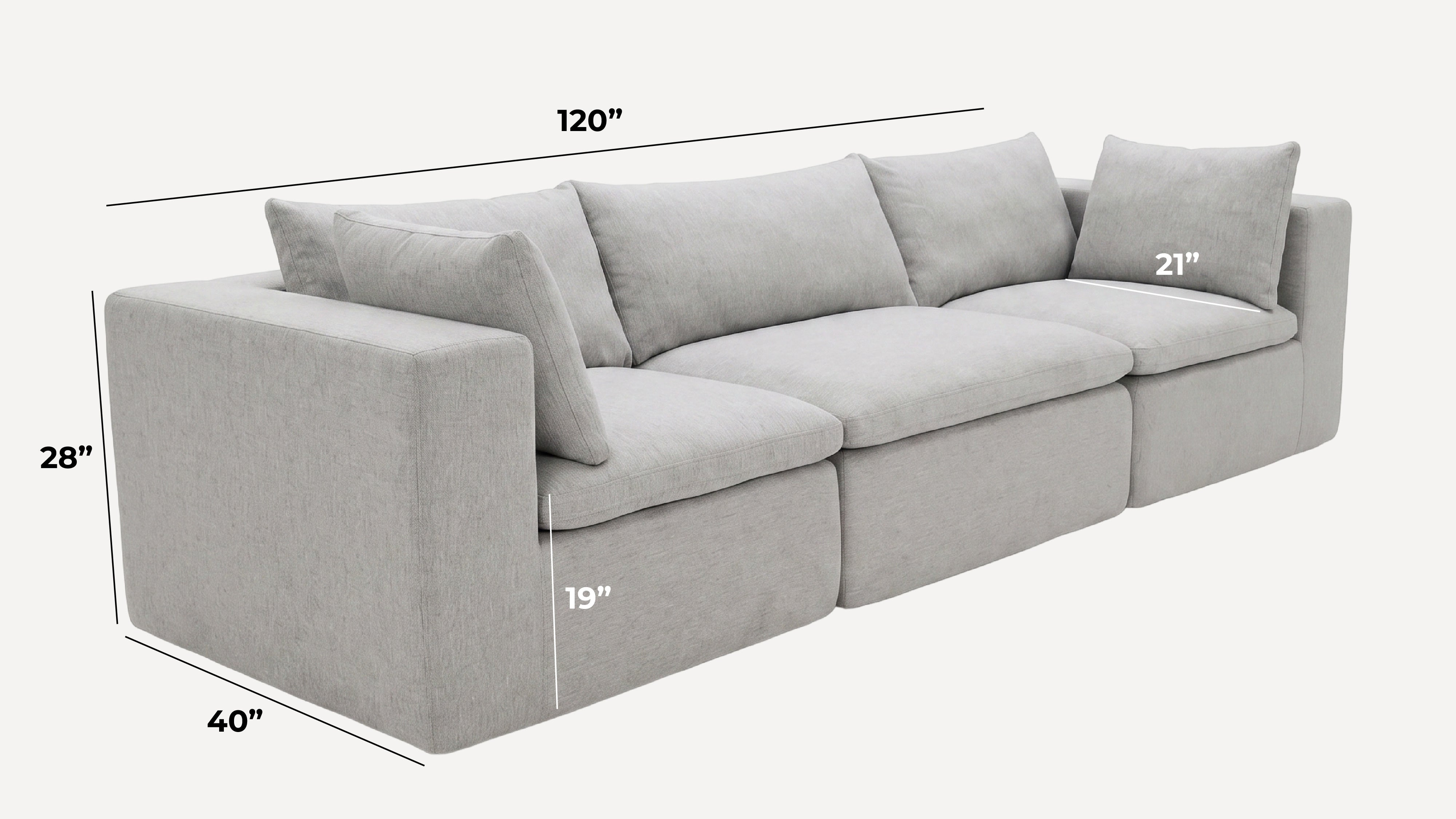 Averra 3 Piece Sofa overall dimensions