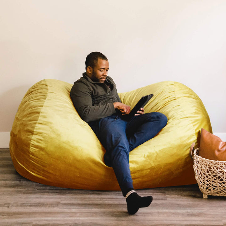 Yellow oversized foam lounger #color_mustard-plush