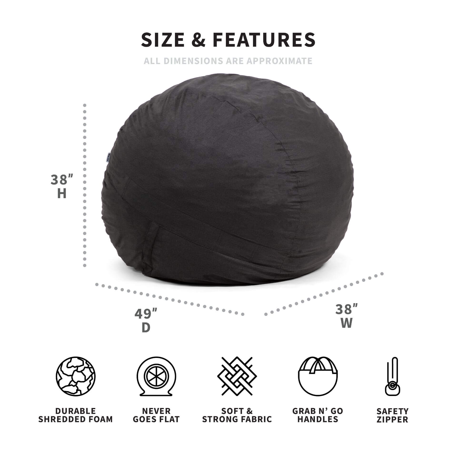 Fuf large foam bag chair dimensions #color_black-lenox