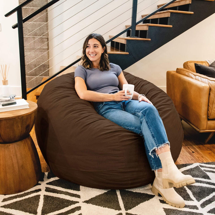 Large Fuf brown foam beanbag #color_cocoa-brushed-denim
