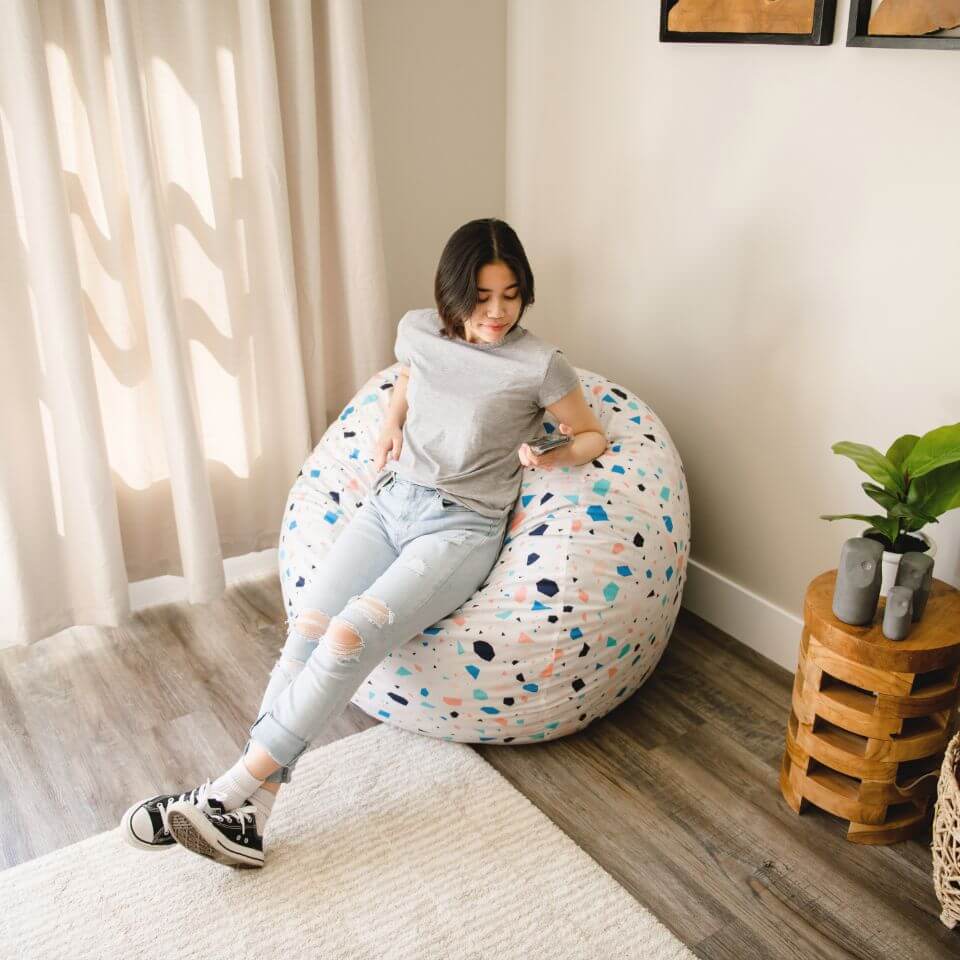 Fuf Medium w/ Removable Cover foam filled for teens and kids #color_dolce-terrazzo-brushed-denim