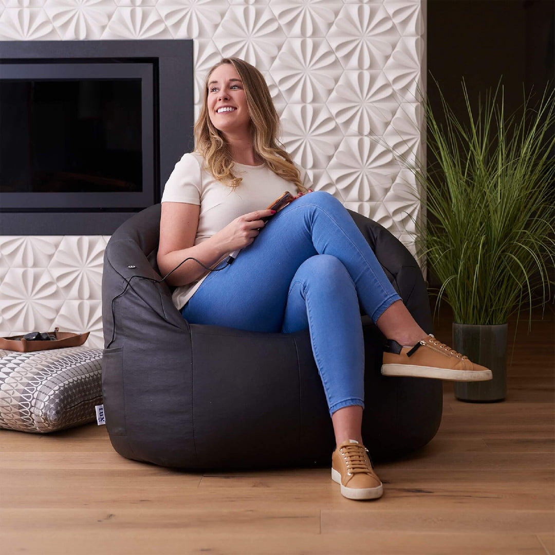 Milano Vibe Black Faux Leather Beanbag Chair Massage Chair feature  #color_black-vegan-leather