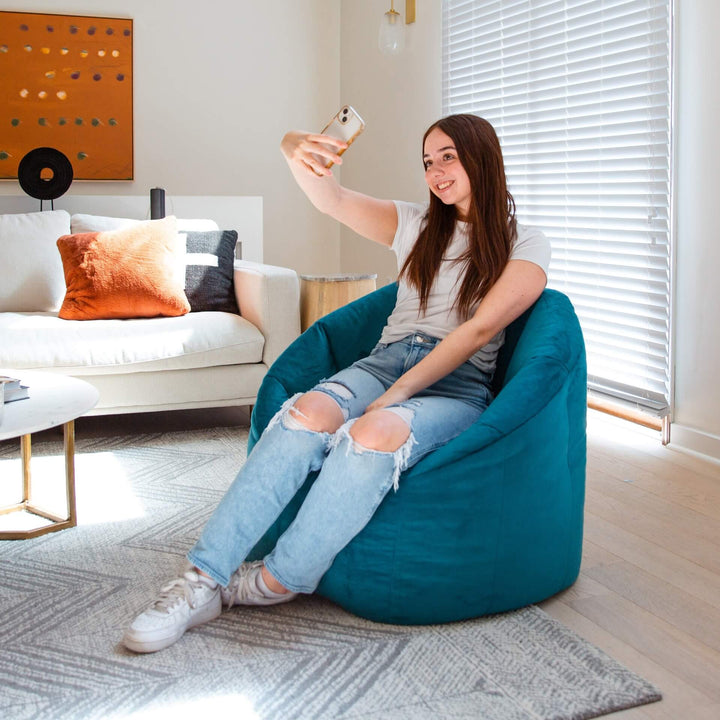Milano Plush Bean Bag Chair with backrest dorm chair #color_teal-plush