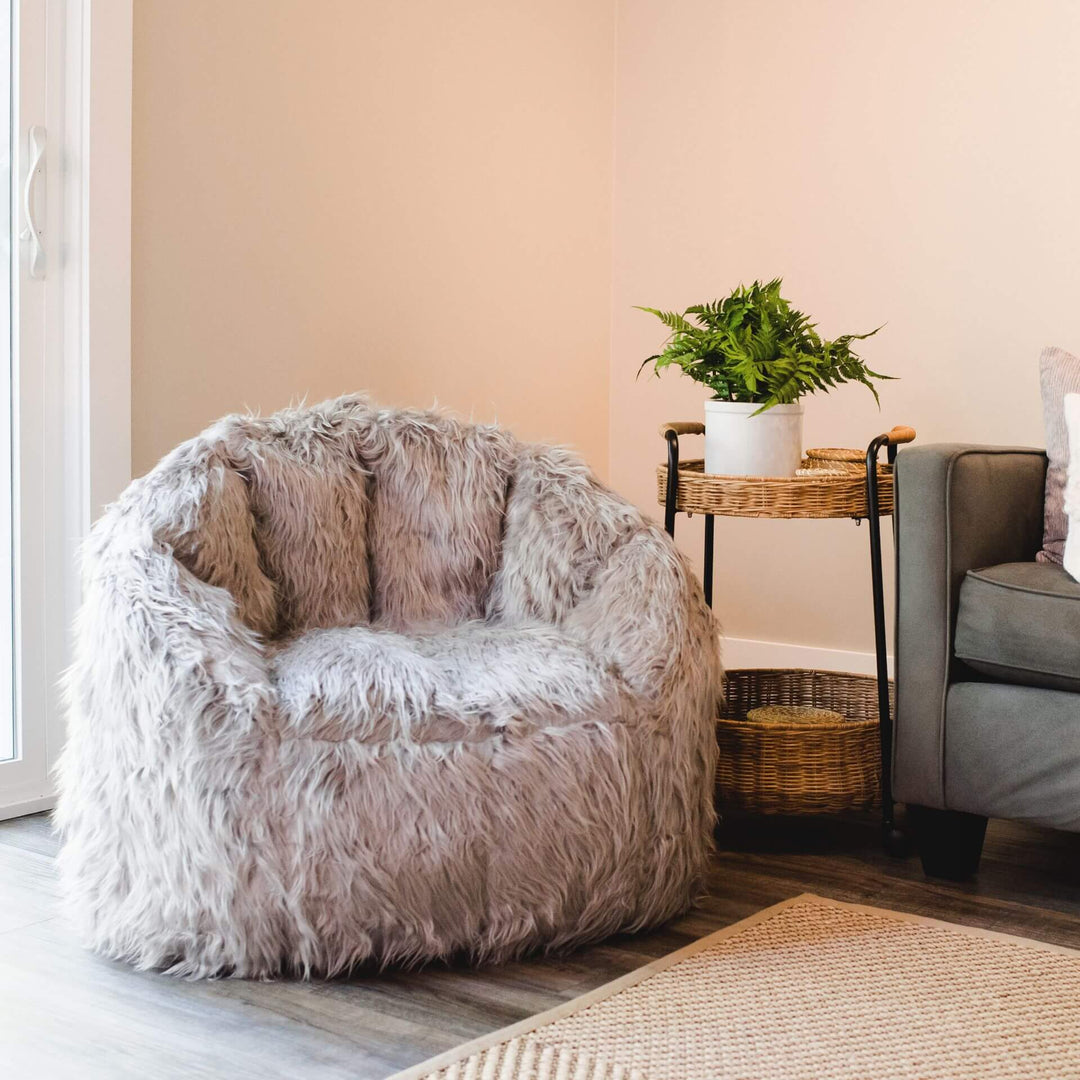 Milano Shag Beanbag Chair for Adults in living room #color_gray-shag