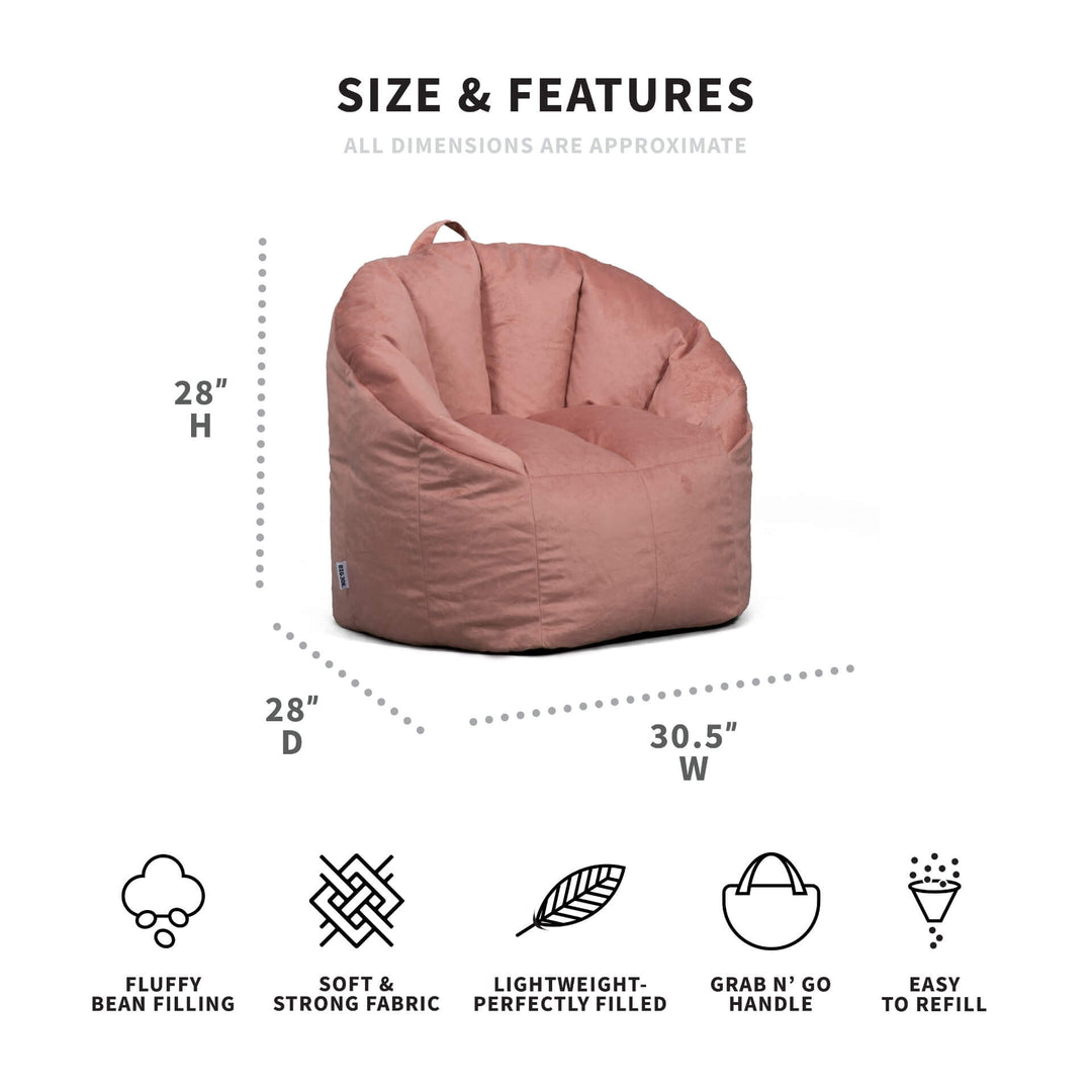 Milano Adult Beanbag Chair dimensions #color_desert-rose-plush
