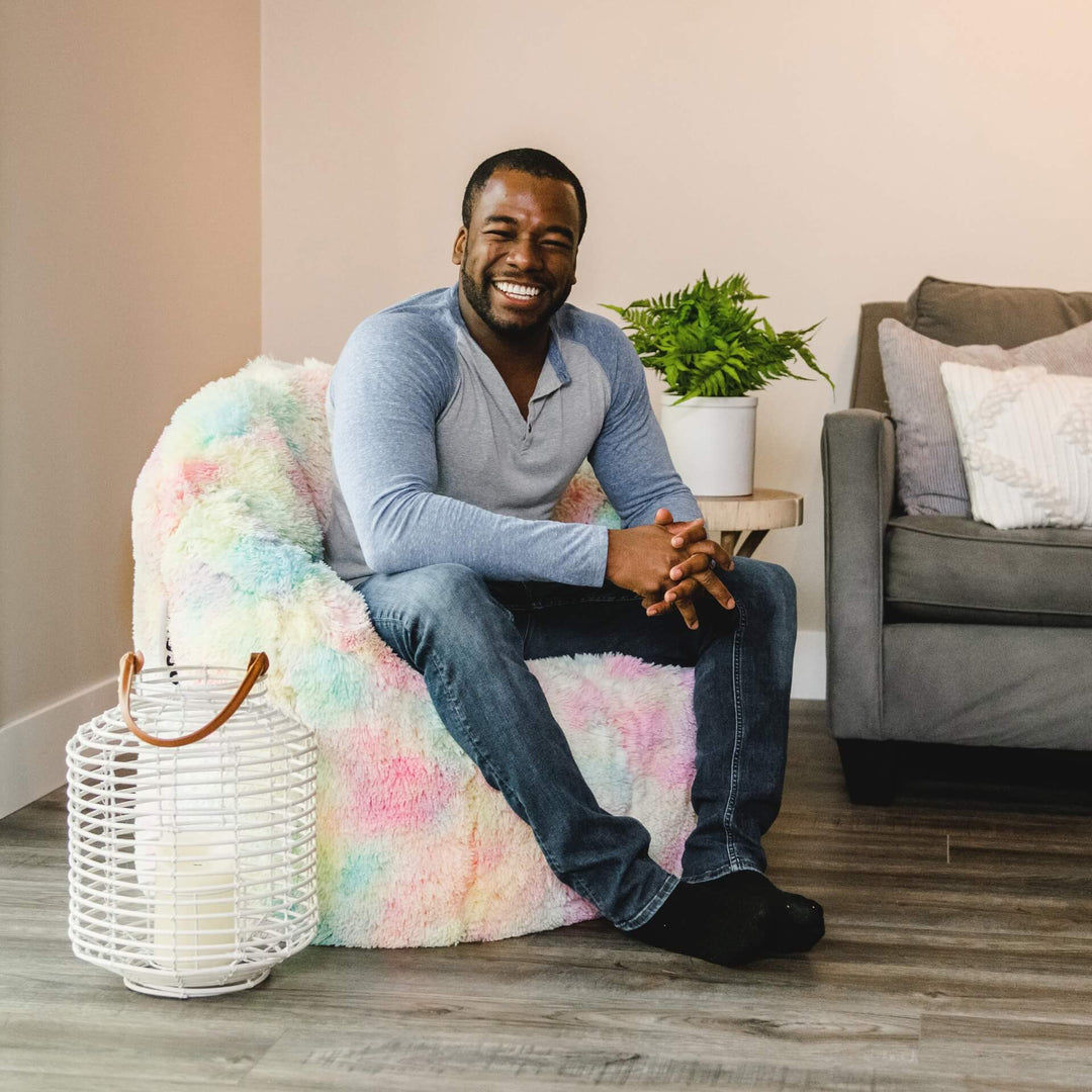 Milano Beanbag Chair for Adults - man relaxing  #color_unicorn-rainbow-plushie