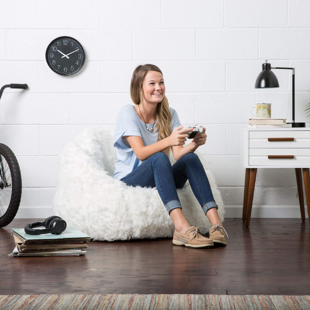 Milano Bean Bag Chair for Adults and Teens #color_ivory-shag