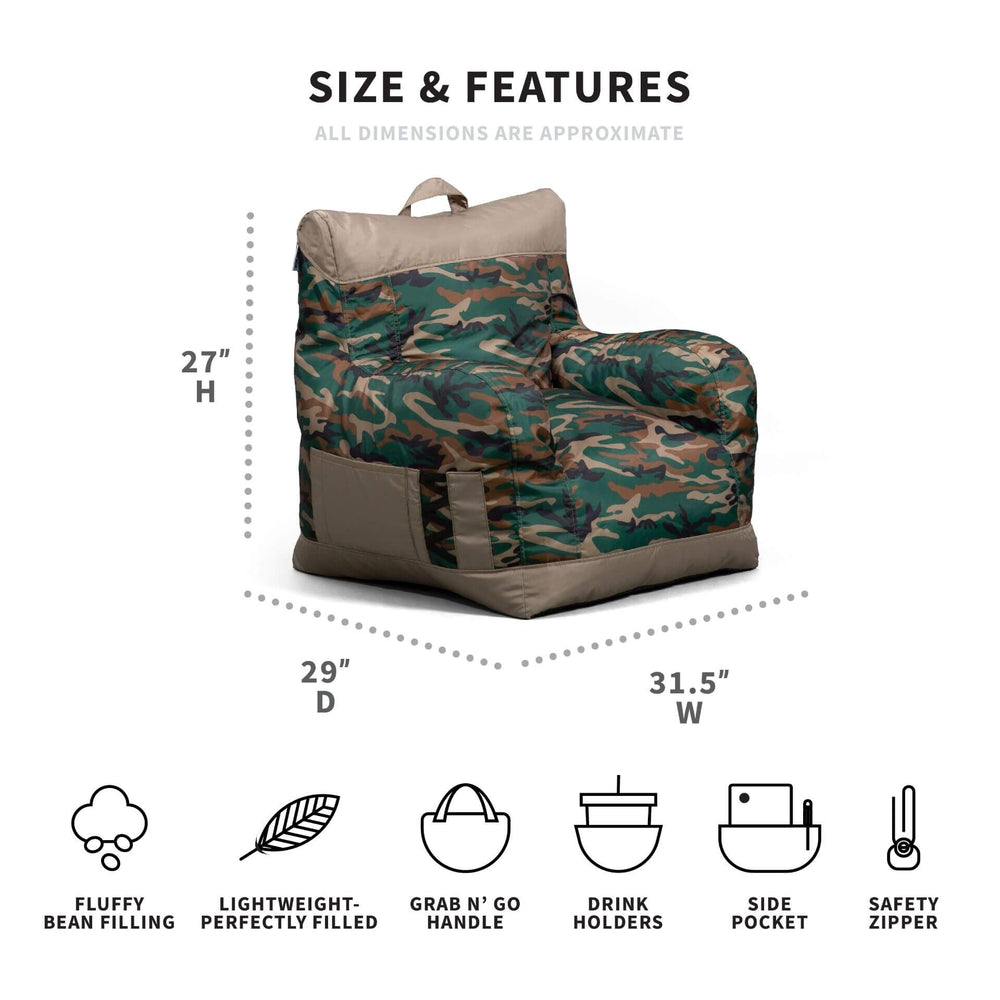 Dimensions camo bean bag chair #color_green-woodland-camo-smartmax