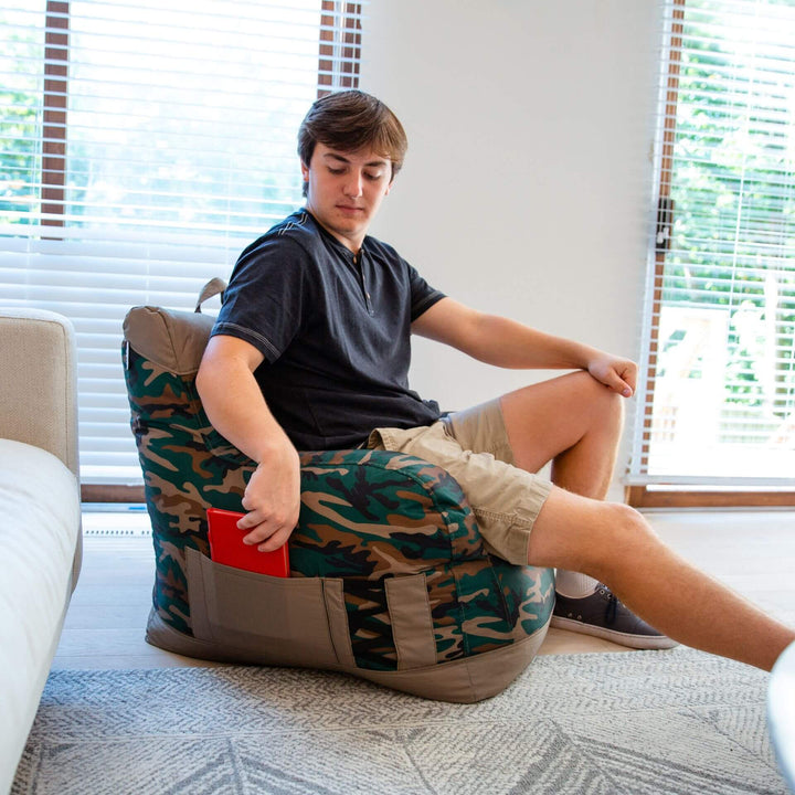 bean bag chair with pockets #color_green-woodland-camo-smartmax