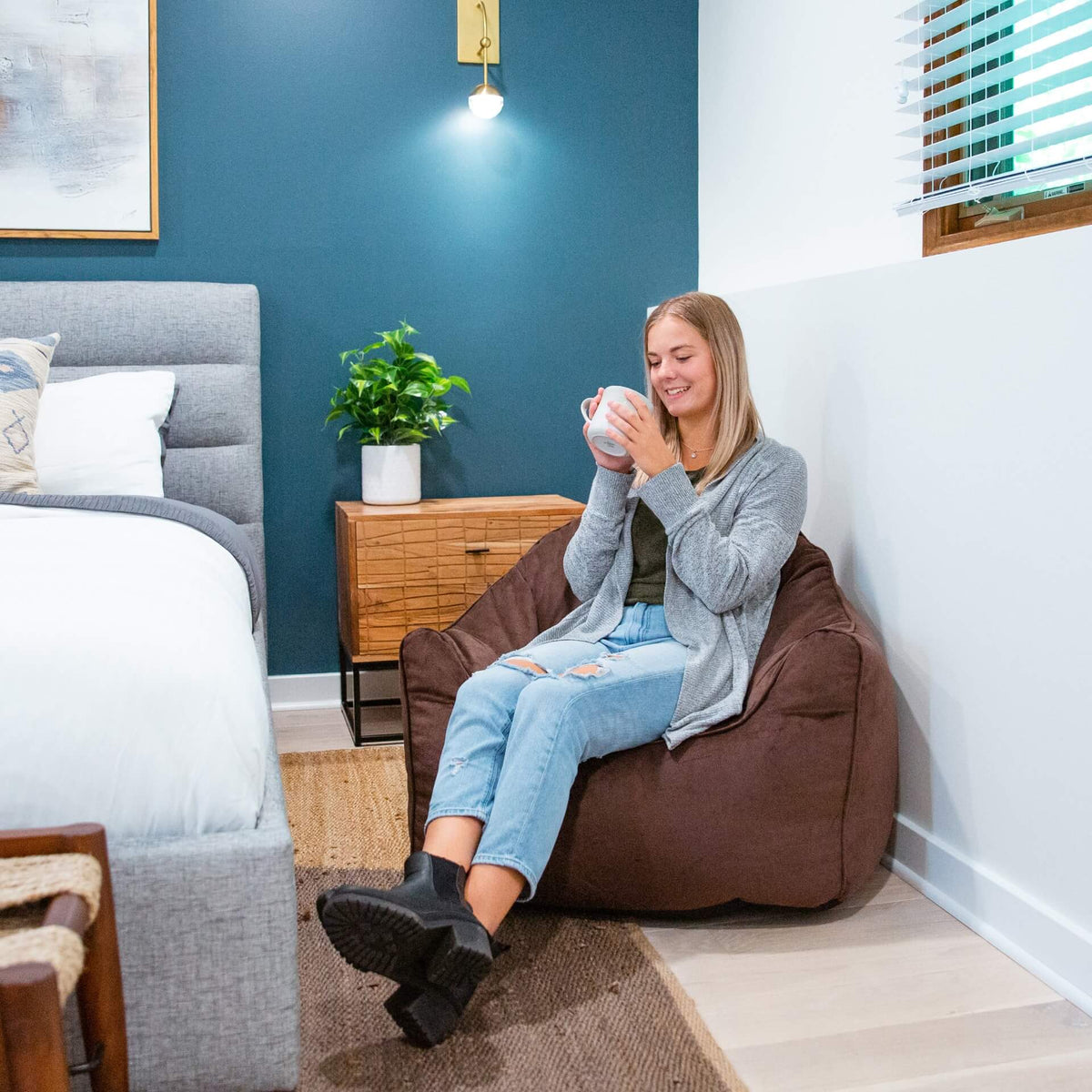 Hug brown beanbag chair for adults