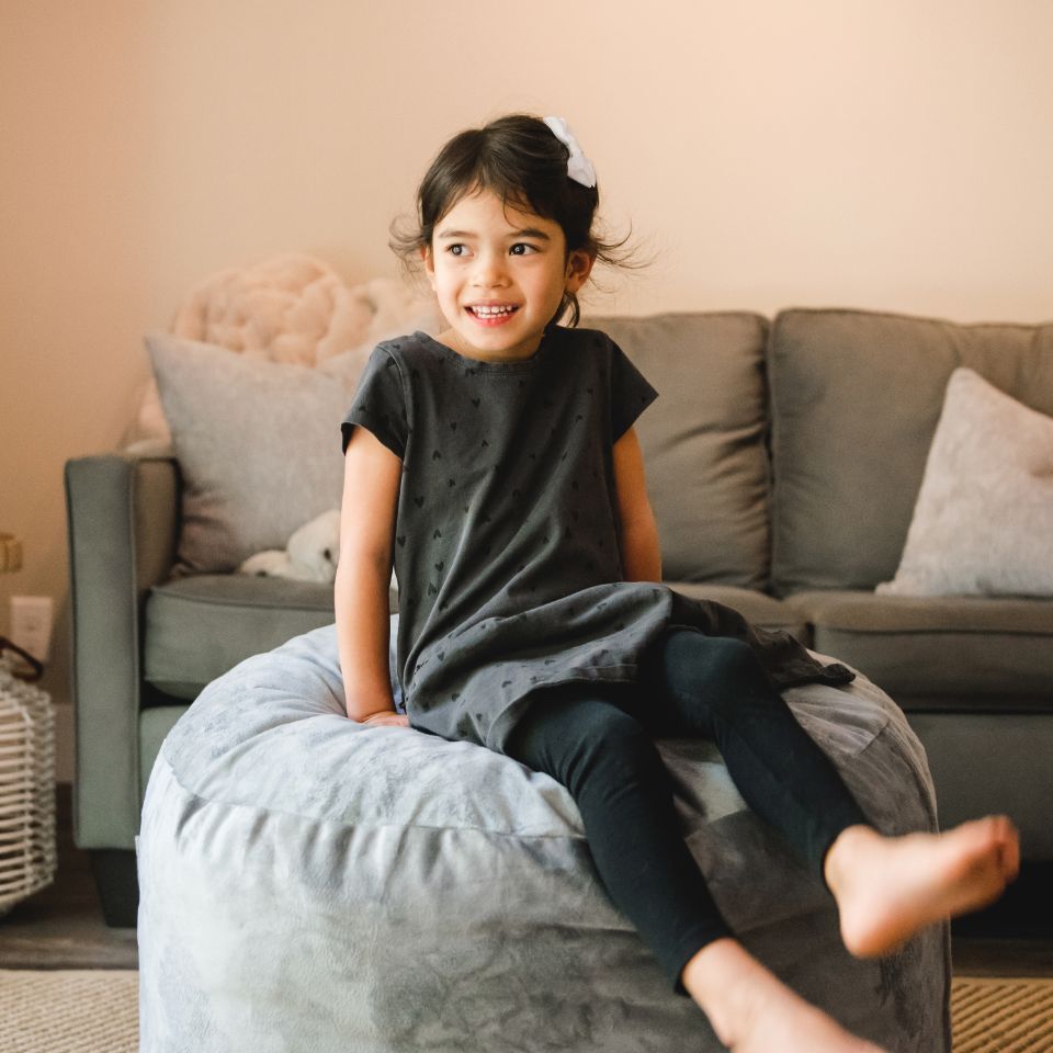 Fuf small with little girl sitting beanbag chair