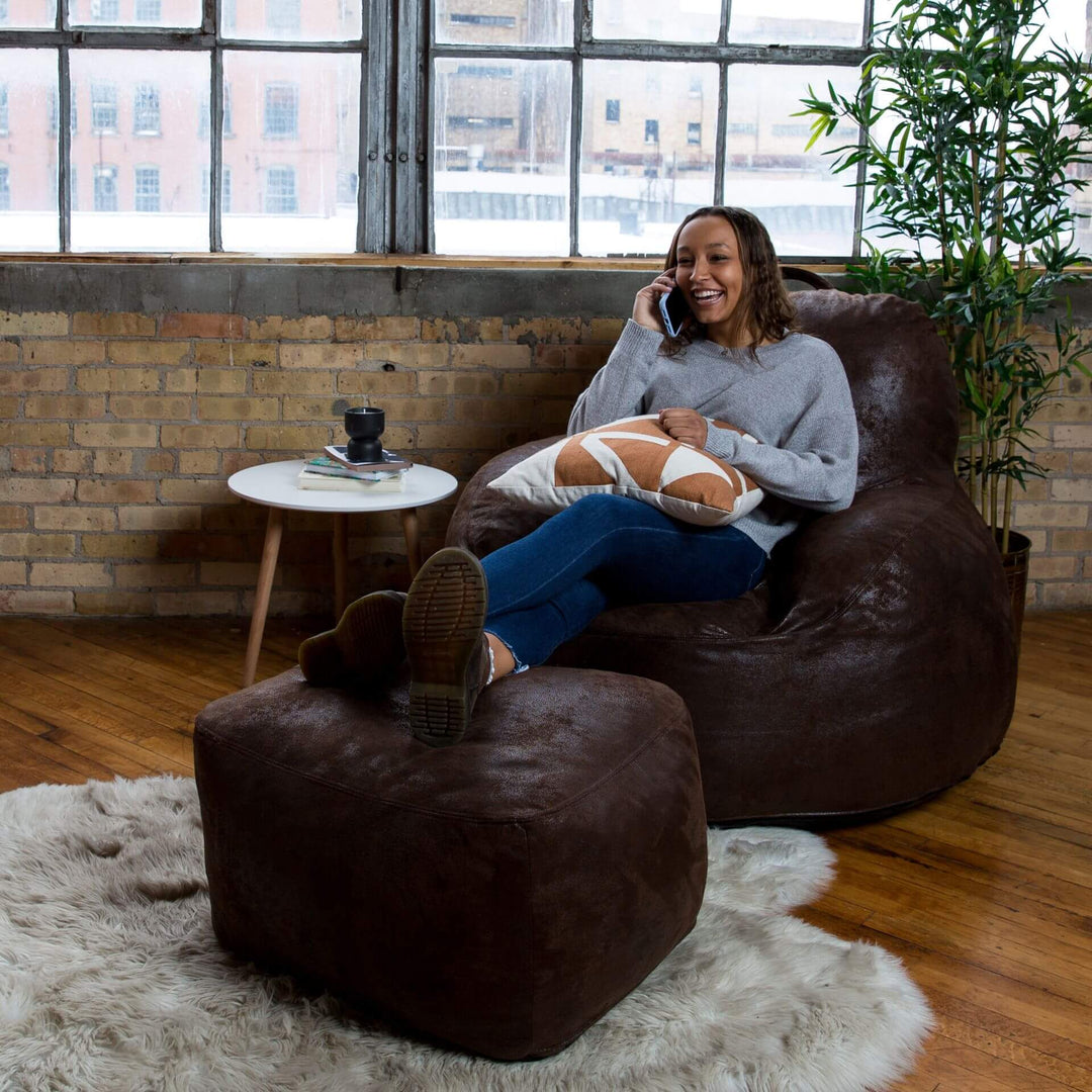 Nestle Foam-Filled Lounge Chair available ottoman #color_espresso-blazer