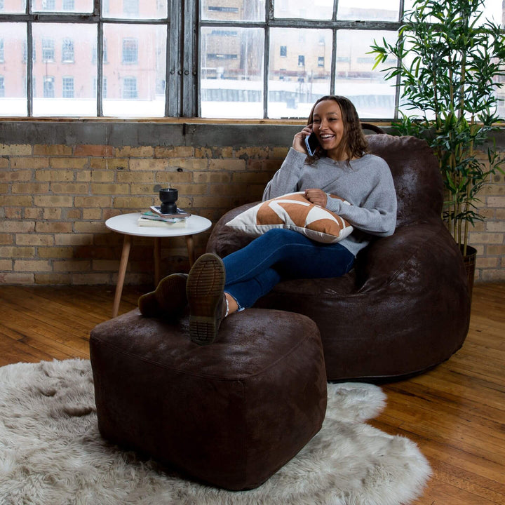 Nestle Foam-Filled Lounge Chair available ottoman #color_espresso-blazer