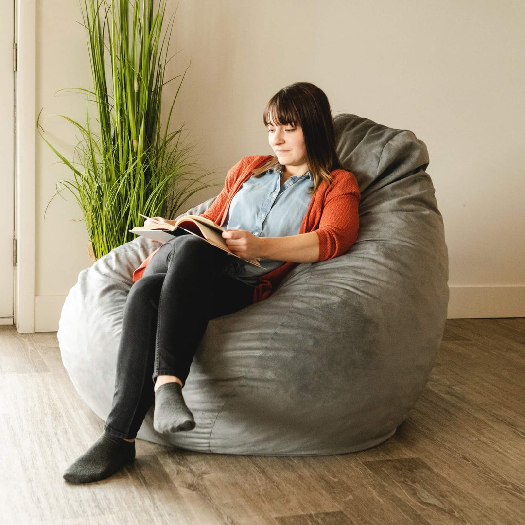 Lotus plush foam bag chair #color_gray-plush