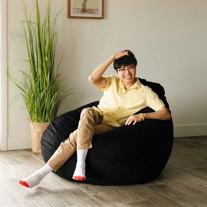 Lotus foam beanbag chair #color_black-plush