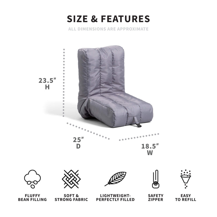 Gray beanbag chair dimensions grab and go #color_steel-gray-smartmax