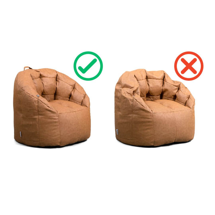 two bean bag chairs next to one another and comparison for a filled and flat chair