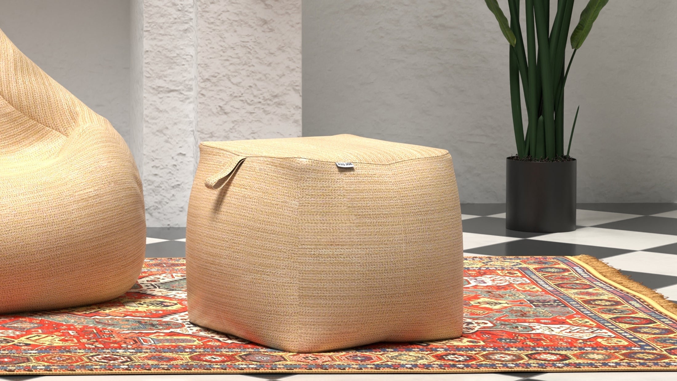 Outdoor ottoman sitting on a rug