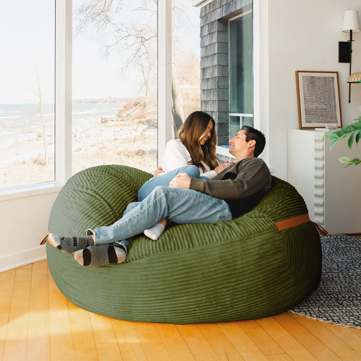 Big Joe Fuf XL Foam Beanbag Lounger Moss Green Corded Plush #color_moss-green