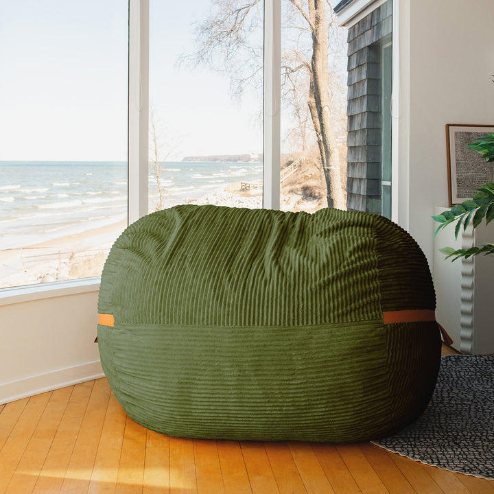 Fuf XL Foam Beanbag Lounger Moss Green Corded Plush #color_moss-green