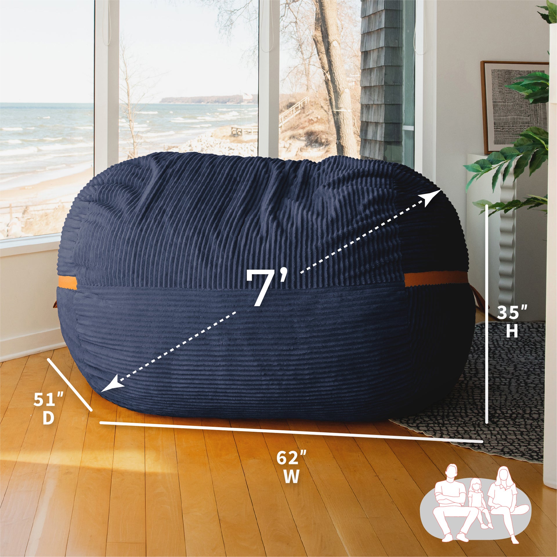 Fuf® 7Ft Huge Bean Bag Chair | Big Joe® Foam Bean Bag Lounger