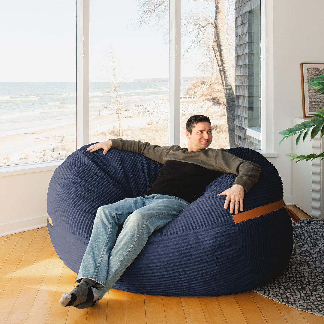 Cloud-like comfort Big Joe Fuf XL Foam Beanbag Lounger Midnight Blue Corded Plush #color_midnight-blue