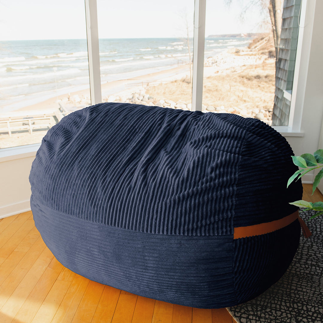Fuf XL Foam Beanbag Lounger Midnight Blue Corded Plush #color_midnight-blue