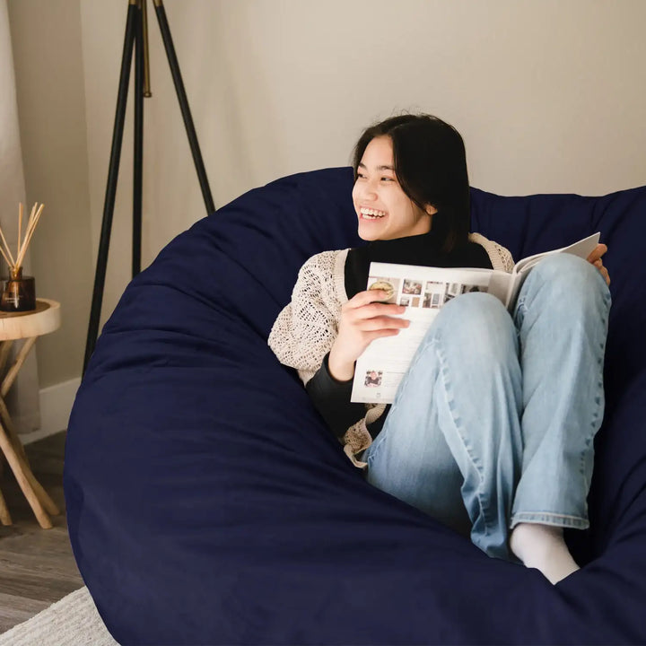 Fuf XXL Oversized Bean Bag Chair cozy up for a good book #color_midnight-plush