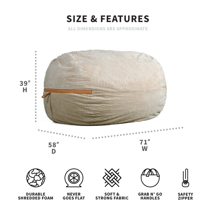 Fuf XXL corded plush foam beanbag dimensions #color_vanilla-latte