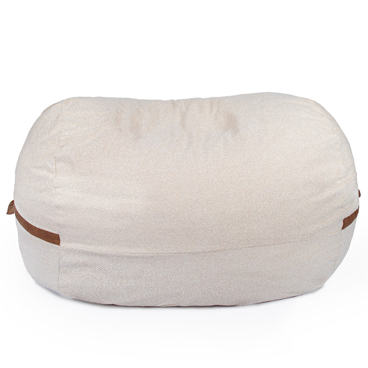 Beige bean bag with brown accents on a white background #color_sandstone-textured-boucle