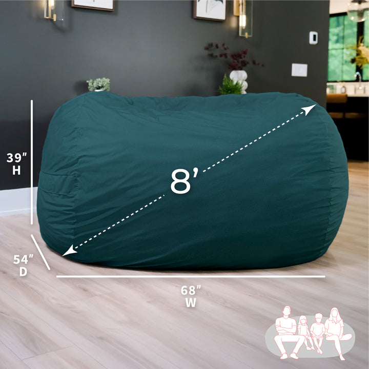 Blue green bean bag with dimensions #color_deep-sea-velveteen