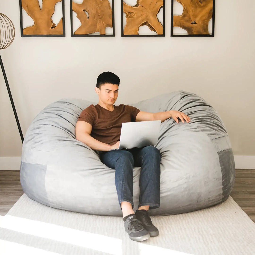 Fuf XXL Giant Bean Bag Chair Relax While Gaming #color_gray-plush