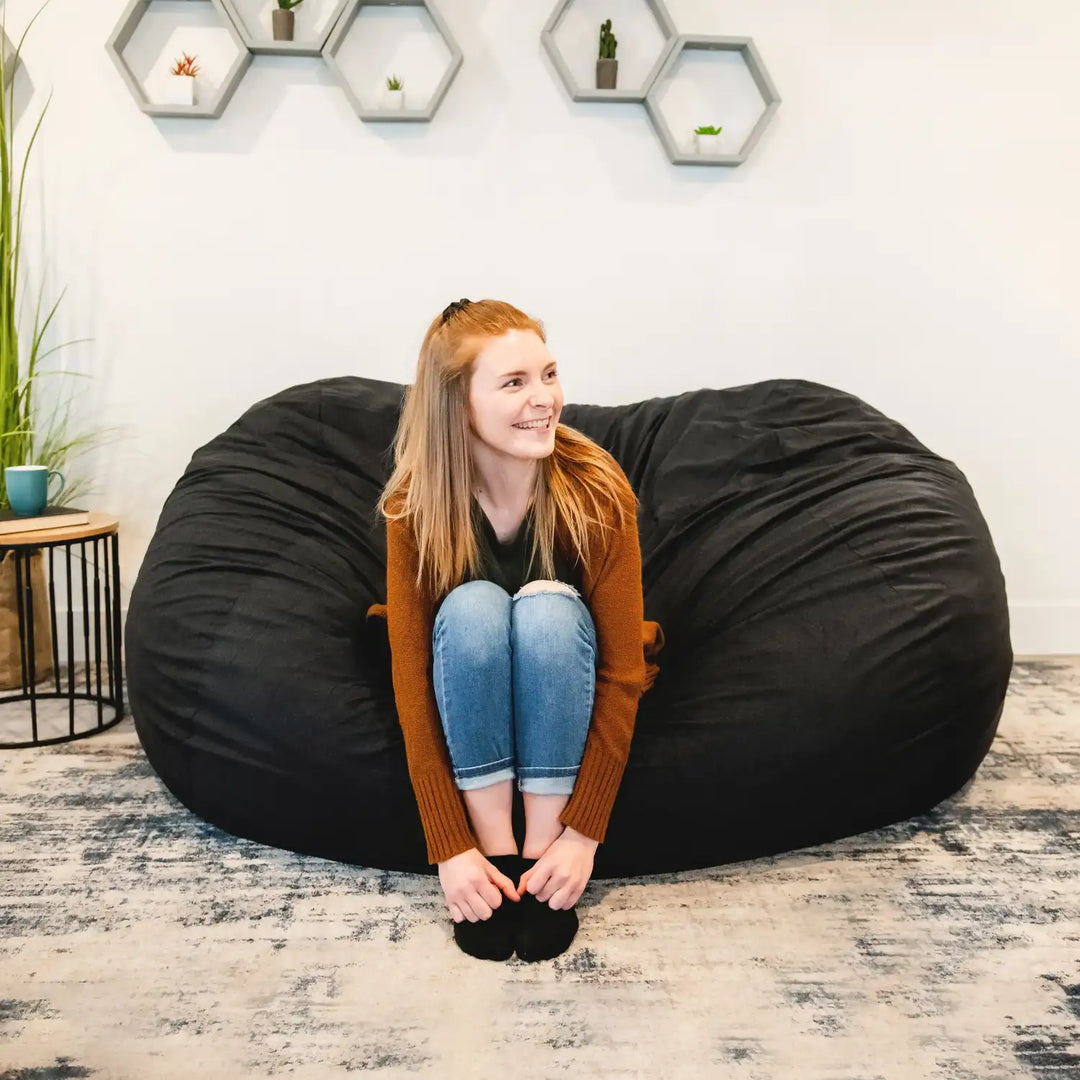 Fuf XXL Oversized Bean Bag Chair girl relaxing #color_black-lenox