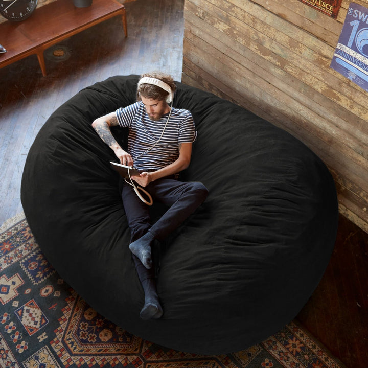 Fuf XXL Oversized Bean Bag Chair Black Top View #color_black-lenox