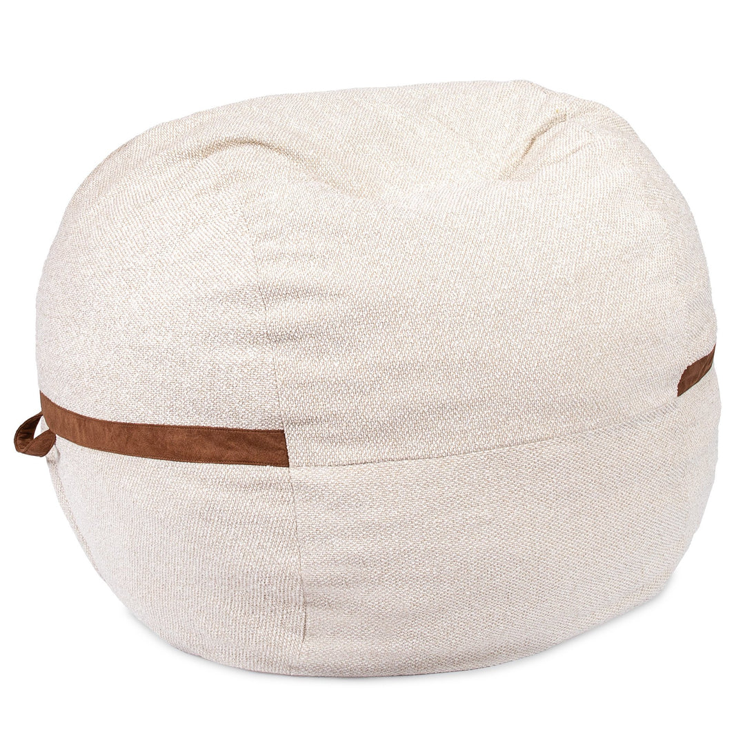 Beige bean bag chair with brown accent on a white background #color_sandstone-textured-boucle