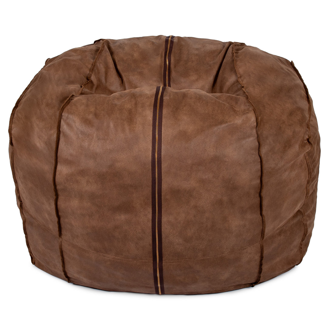 Brown bean bag chair with visible stitching on a white background #color_coffee-soft-vegan-leather