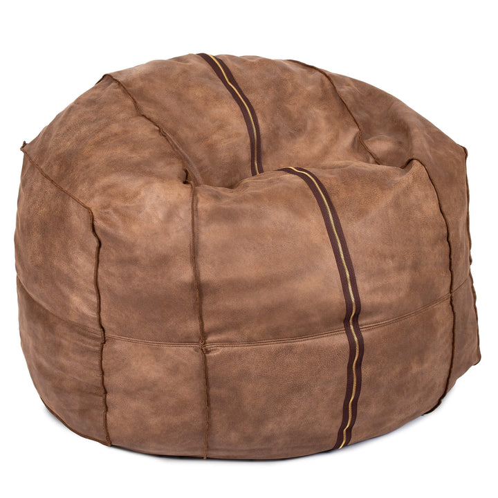 Brown bean bag chair with gold stitching on a white background#color_coffee-soft-vegan-leather 