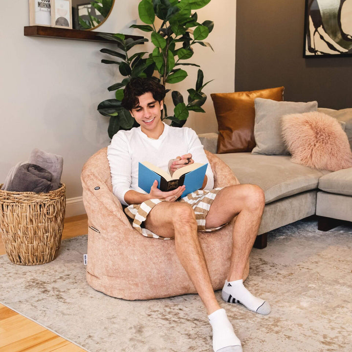 Milano Vibe Beanbag Chair with Man Reading #color_caribou-hyde
