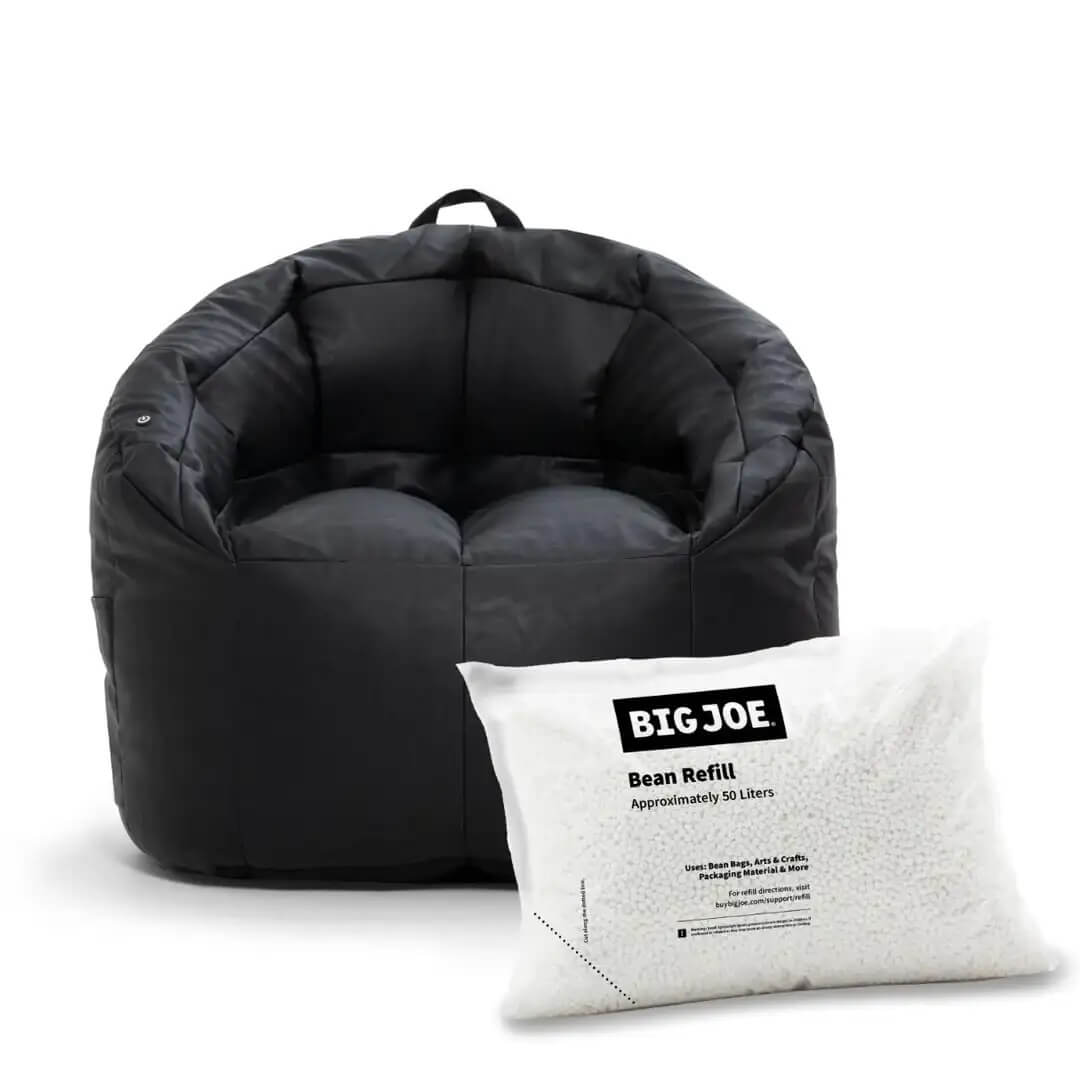 Big Joe כיסא פוף Milano, Smartmax שחור, מילוי 0.8 מטר ומילוי שעועית 2  יחידות פולי פוליסטירן לשקיות או מלאכת יד, 100 ליטר לשקית